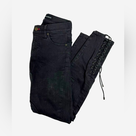 Ralph Lauren Black Label 400 Riding Equestrian Grey/Black Jeans Sz 28 Leather - Picture 1 of 11